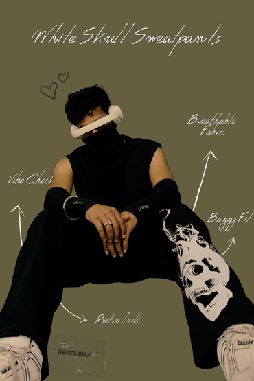 WHITE SKULL BAGGY SWEATPANTS